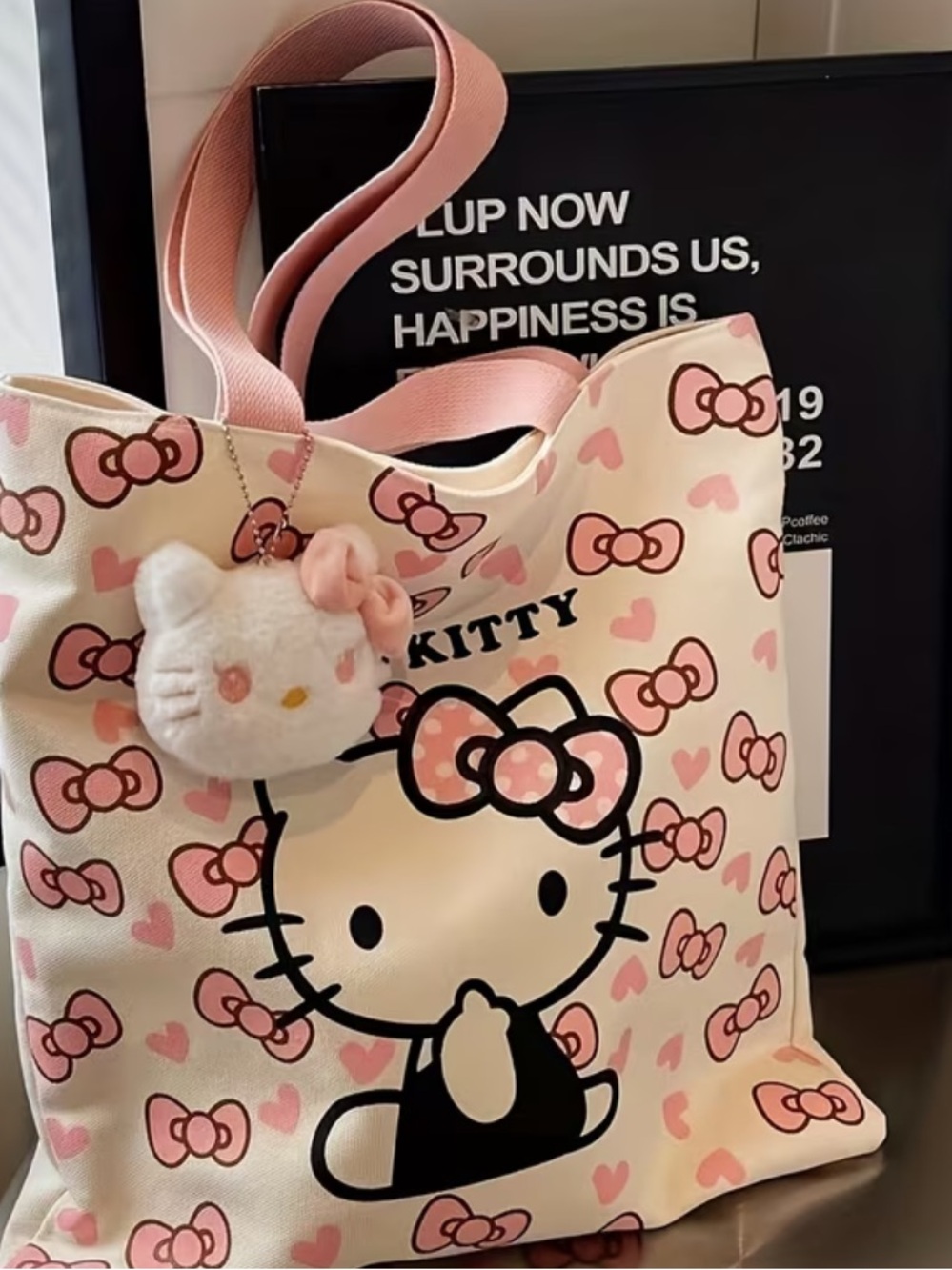 Hello Kitty Pink and White Bow Print Tote Bag